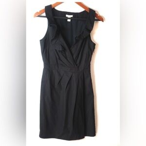 J. Crew 2 Workwear Black Cotton Cross Front Ruffle Shoulder Mini Dress - Funeral